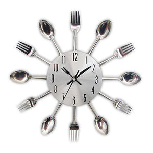Cutlery Metal Kitchen Wall Clock Spoon Fork Creative Quartz Wall Mounted Clocks Modern Design Decorative Horloge Murale Hot Sale