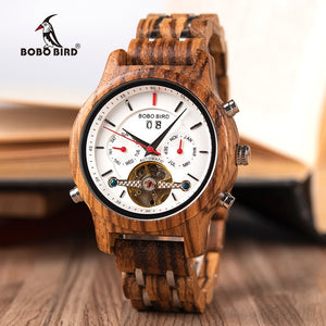 BOBO BIRD Mechanical Wood Watch Men Women Automatic Wristwatch Wooden Metal Balance Wheel Clock Relogio J-Q27