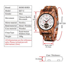 Afbeelding in Gallery-weergave laden, BOBO BIRD Mechanical Wood Watch Men Women Automatic Wristwatch Wooden Metal Balance Wheel Clock Relogio J-Q27