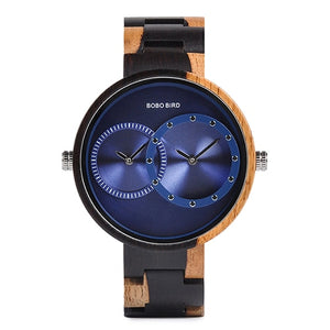 relogio masculino BOBO BIRD Watch Men 2 Time Zone Wooden Quartz Watches Women Design Men's Gift Wristwatches In Wooden Box W-R10