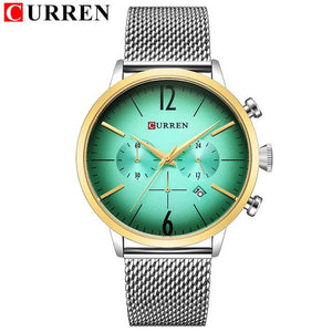 CURREN Fashion&Casual Chronograph Sport Mens Quartz Watches Mesh Steel Band Wrist Watch Display Date Clock Relogio Masculino