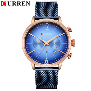 CURREN Fashion&Casual Chronograph Sport Mens Quartz Watches Mesh Steel Band Wrist Watch Display Date Clock Relogio Masculino